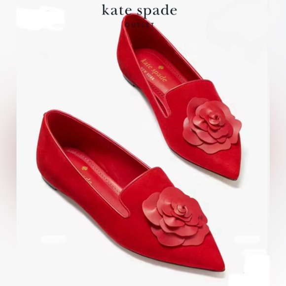 RARE Kate Spade Suede Red Rose Flats - Picture 4 of 6